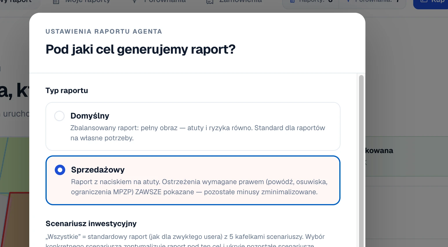 Przykład wariantu sprzedażowego raportu o działce