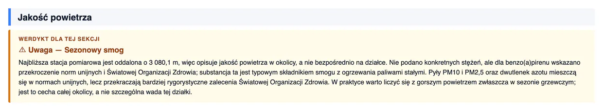 Werdykt sekcji jakości powietrza ostrzegający o sezonowym smogu i przekroczeniach dla benzoapirenu